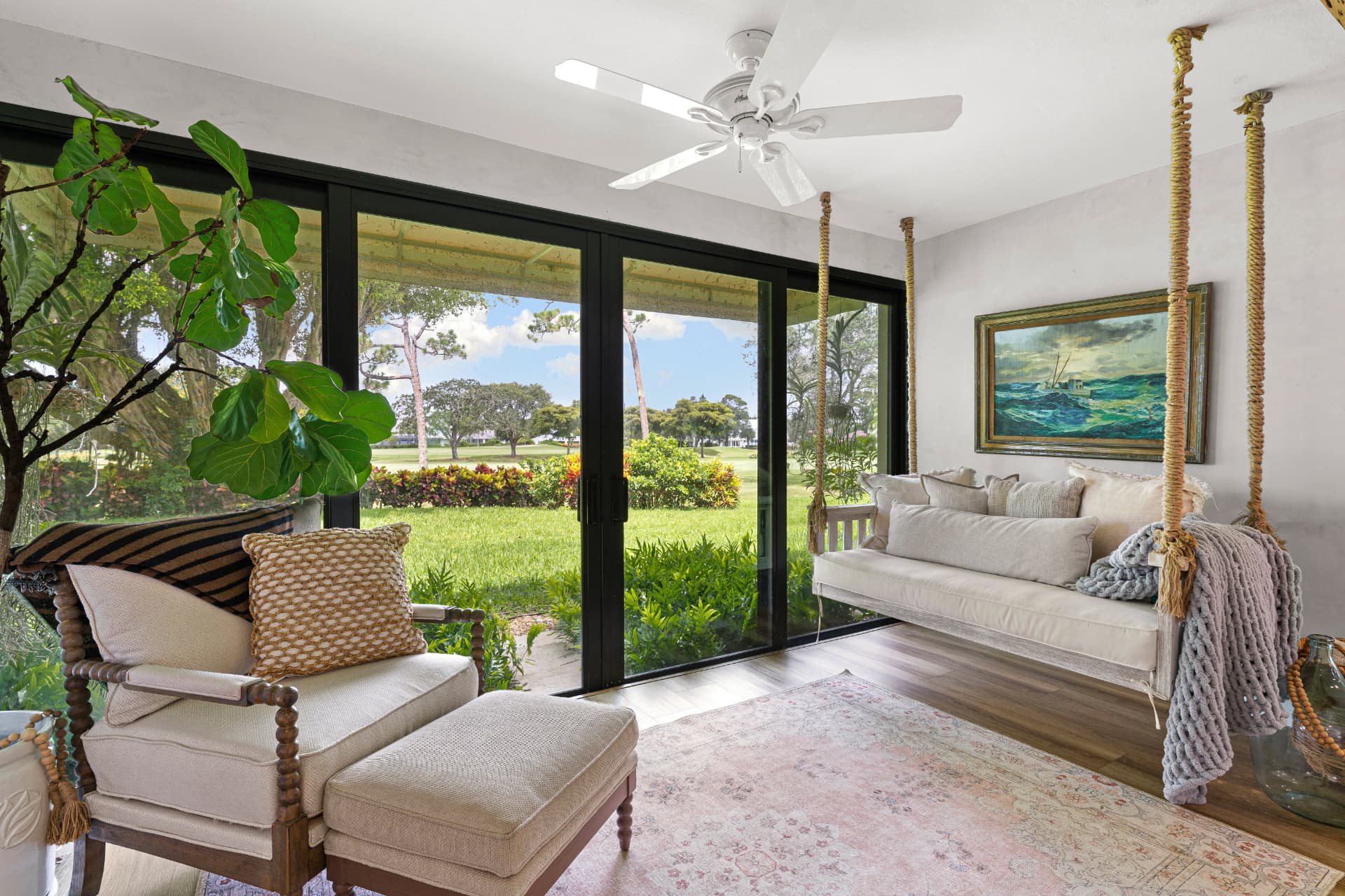 Sunlit Florida patio room with hand-troweled plaster walls