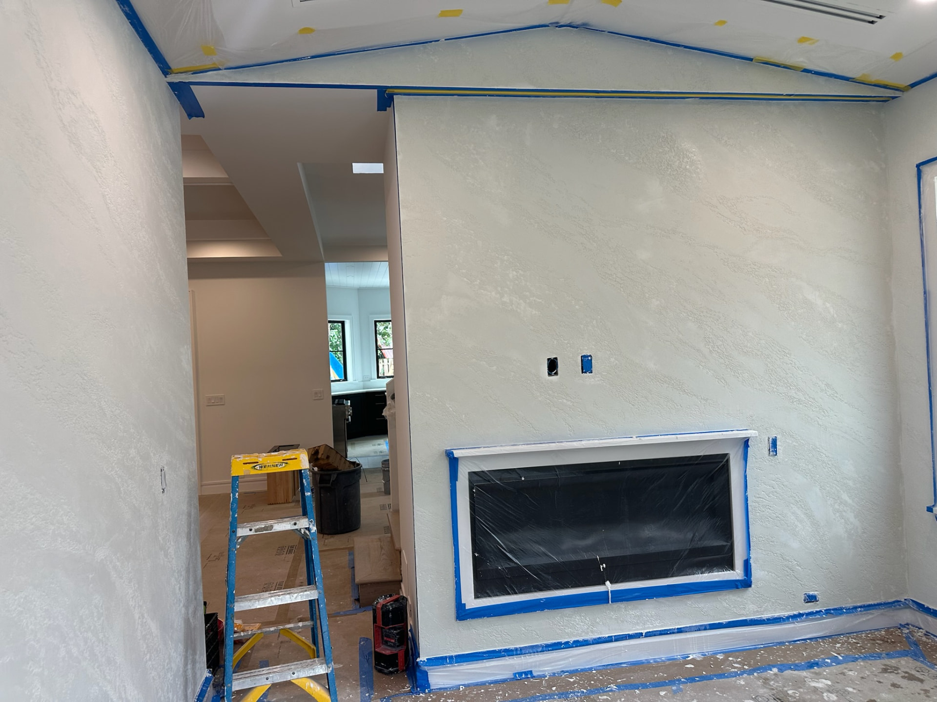White base coat Venetian plaster den walls before texture coat, West Palm Beach FL
