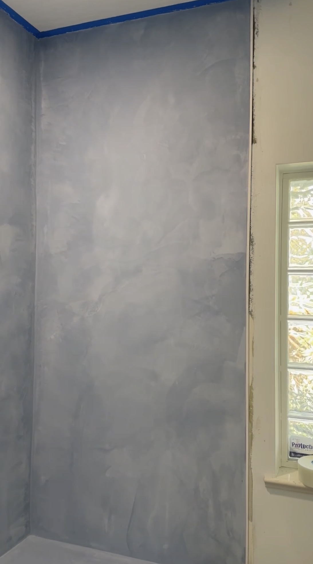 Tadelakt waterproof plaster shower walls in progress, Stuart Florida